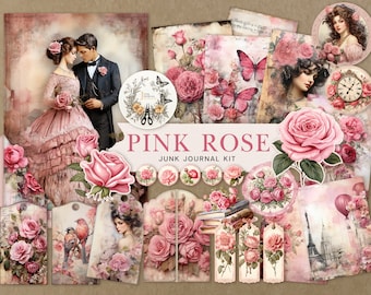 Pink Rose Junk Journal Kit: Vintage Floral Ephemera (Digital Download)
