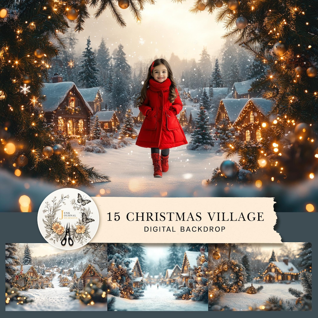 Magical Christmas Village Snow Scene Backdrop Winter Wonderland Digital ...
