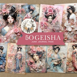Bundle gracieux de journal indésirable japonais Geisha, page de journal indésirable kimono japon, scrapbooking éphémère, fournitures de scrapbooking DIY, journal femme