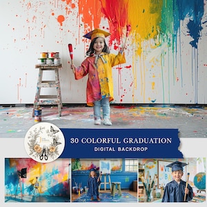 Sfondo colorato per studio d'arte di laurea per bambini / Sfondo fotografico per feste a scuola materna e asilo / Scena di muro con schizzi di vernice