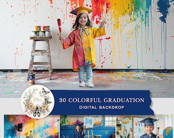 Colorful Paint Splatter Graduation Backdrop: Art Studio Scene (Digital Download)