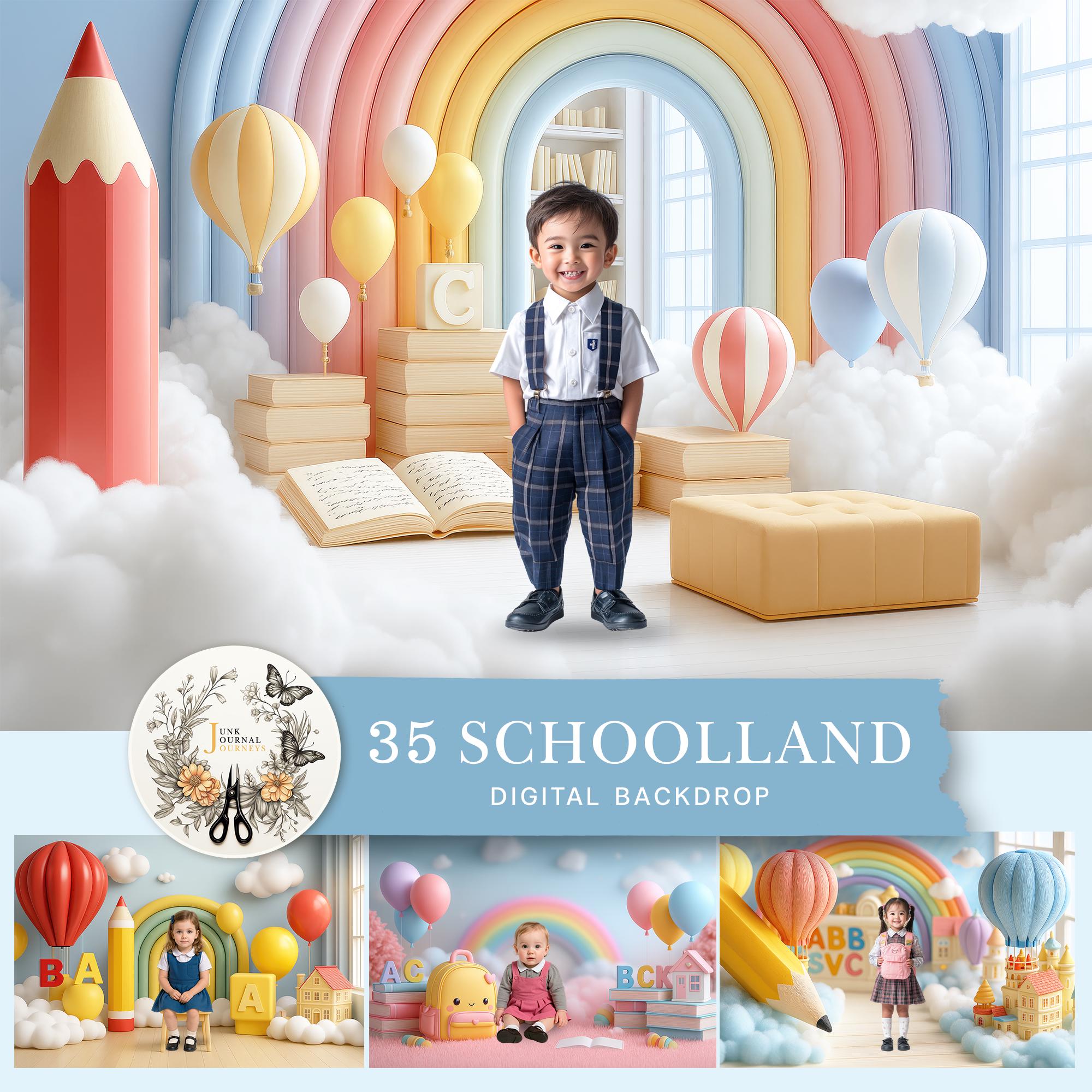 School Photo Backdrop Bundle: Rainbow Classroom Scene (Digital Download, 5376x3574 px, JPG/PNG, 35 Included)