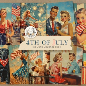 30 Vintage Junk Journal Seiten, Unabhängigkeitstag Ephemera, USA Amerika Printable Kit für Scrapbook Collage
