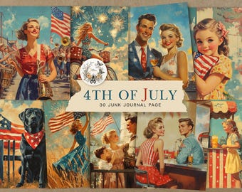 Vintage 4th of July Junk Journal Pages: Retro Patriotic Ephemera (Digital Download)