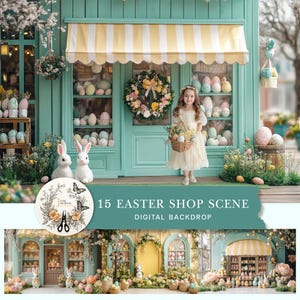 Ostern Shop Fotografie Hintergrund: Hasen, Eier, Frühlingsmarkt (Digitaler Download)