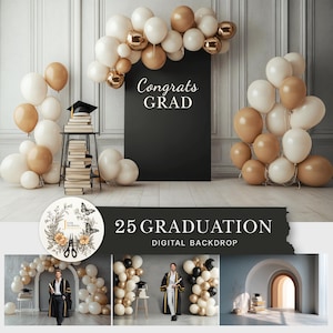 Minimalist Graduation Photo Backdrop: Neutral Arch with Balloons