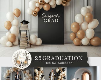Minimalist Graduation Photo Backdrop: Neutral Arch with Balloons