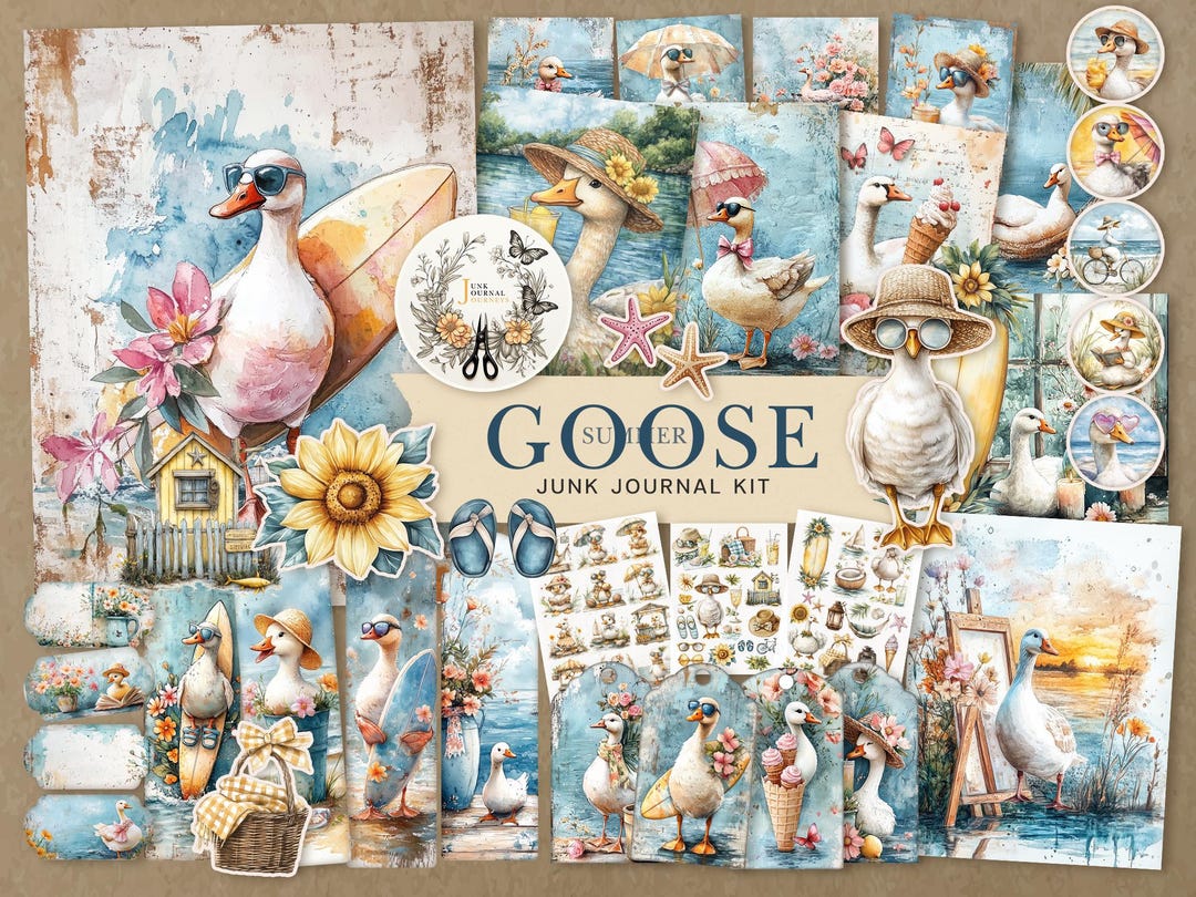 Summer Goose Junk Journal Kit: Watercolor Ephemera (digital Download ...