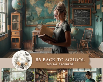 Back to School Classroom Digital Backdrop: Chalkboard & Wood
