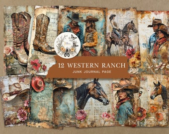 Páginas del Western Ranch Junk Journal: Efímeras de vaquera y vaquera (Descarga digital)