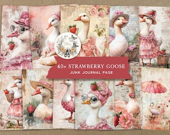 Strawberry Goose Junk Journal Pages: Vintage Ephemera (Digital Download)