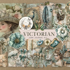 Victorian Vintage Junk Journal Kit bundle Scrapbooking, Printable Pages, Vintage Scrapbook, Ephemera, Digital Papers, Tag, Label, Fussy Cuts