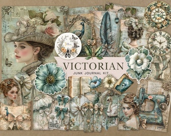 Victorian Junk Journal Kit: afdrukbare ephemera, tags, labels (digitale download)