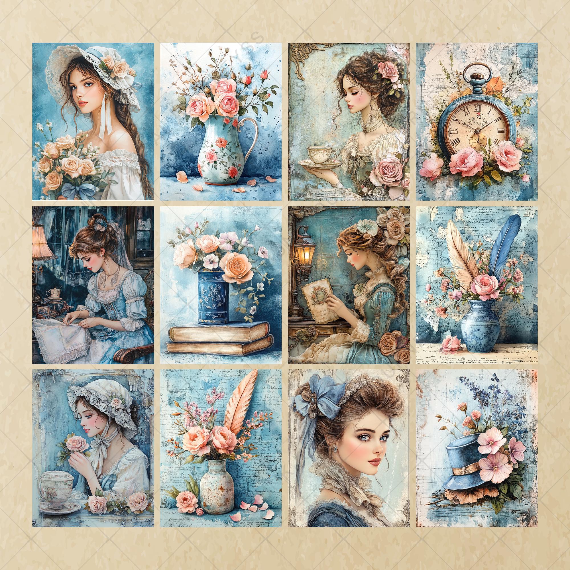 Blue Victorian Ladies Junk Journal Kit: Printable Ephemera (digital ...