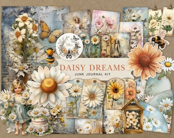 Daisy Junk Journal Kit: Shabby Chic Floral Ephemera (Digital PNG)