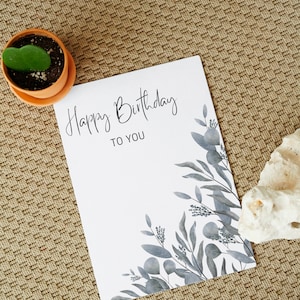 Descarga digital instantánea tarjeta de cumpleaños impresión en casa saludo gráfico imprimible lindo diseño minimalista diciendo regalos florales de cumpleaños descargables