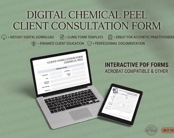Chemical Peel Consultation Form | Fillable PDF Client Intake | Aesthetics Clinic Template | Digital Download