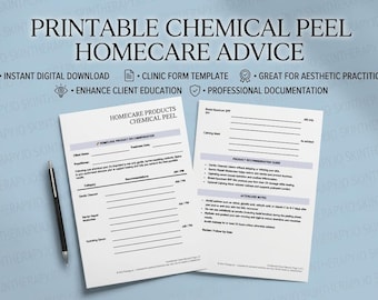 Chemical Peel Homecare Products Planner | Printable PDF Skincare Plan | Client Homecare Sheet | Instant Download