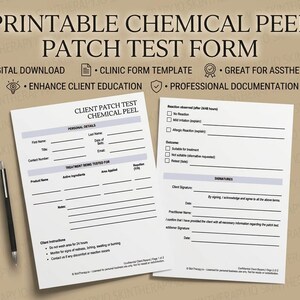 Chemical Peel Patch Test Form | Printable Client Record (Instant Download)