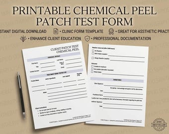 Chemical Peel Patch Test Form | Printable Client Record (Instant Download)