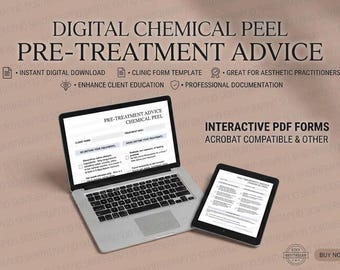Chemical Peel Pre-Treatment Advice | Fillable PDF Client Prep Sheet | Aesthetics Clinic Template | Digital Download