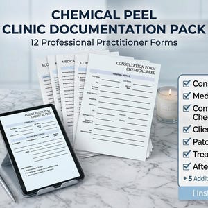 Paquete de formularios para peeling químico / 12 PDF imprimibles / Documentación para clínica de estética / Descarga instantánea