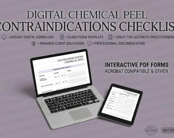 Chemical Peel Contraindications Checklist | Fillable PDF Client Safety Form | Aesthetics Clinic Template | Digital Download