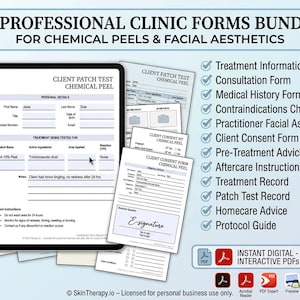 Chemical Peel Paperwork Bundle | 12 Fillable PDF Forms | Consultation Consent Aftercare | Digital