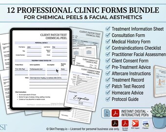 Chemical Peel Paperwork Bundle | 12 Fillable PDF Forms | Consultation Consent Aftercare | Digital