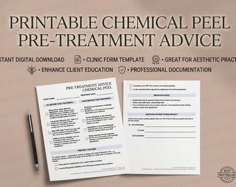 Chemical Peel Pre-Treatment Advice | Printable PDF Client Prep Sheet | Aesthetics Clinic Template | Instant Download