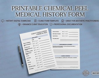 Formulario de historial médico de peeling químico / Registro de cliente en PDF imprimible / Plantilla para clínica de estética / Descarga instantánea