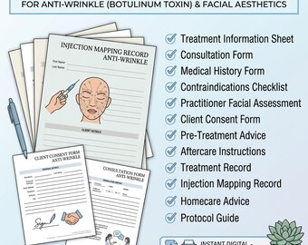 Anti-Wrinkle Injection Forms Pack | Botulinum Toxin Consultation Consent Aftercare Templates | Aesthetic Clinic Documentation