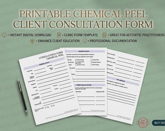 Chemical Peel Consultation Form | Printable PDF Client Intake | Aesthetics Clinic Template | Instant Download