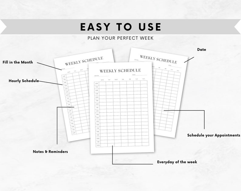 Weekly Planner Printable to Do List | Minimal Weekly Schedule | Hourly ...
