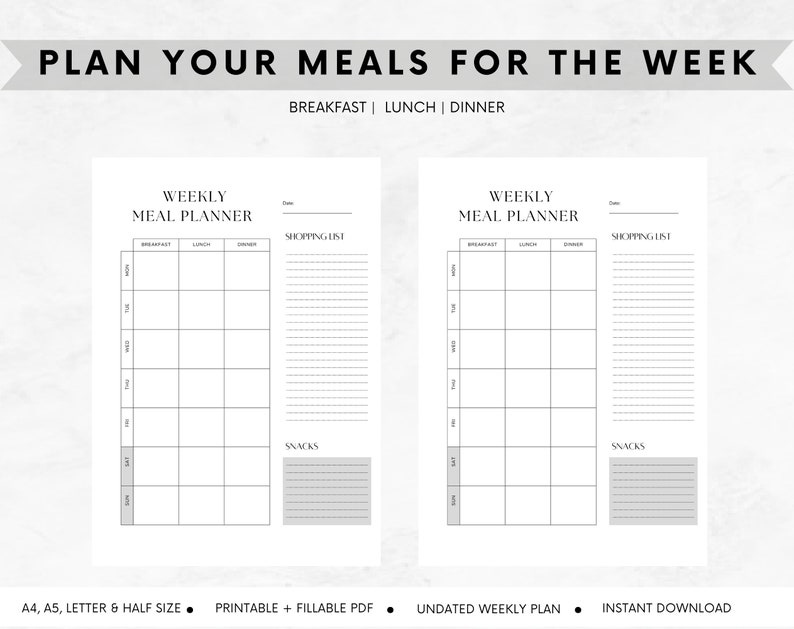 Family Meal Planner Printable | Recipe Template | Meal Prep Weekly ...