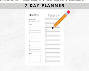 7 Day Planner Printable | Half Hourly Schedule Agenda | Time Block Planner for Work | A4/A5/Letter/half Letter Size