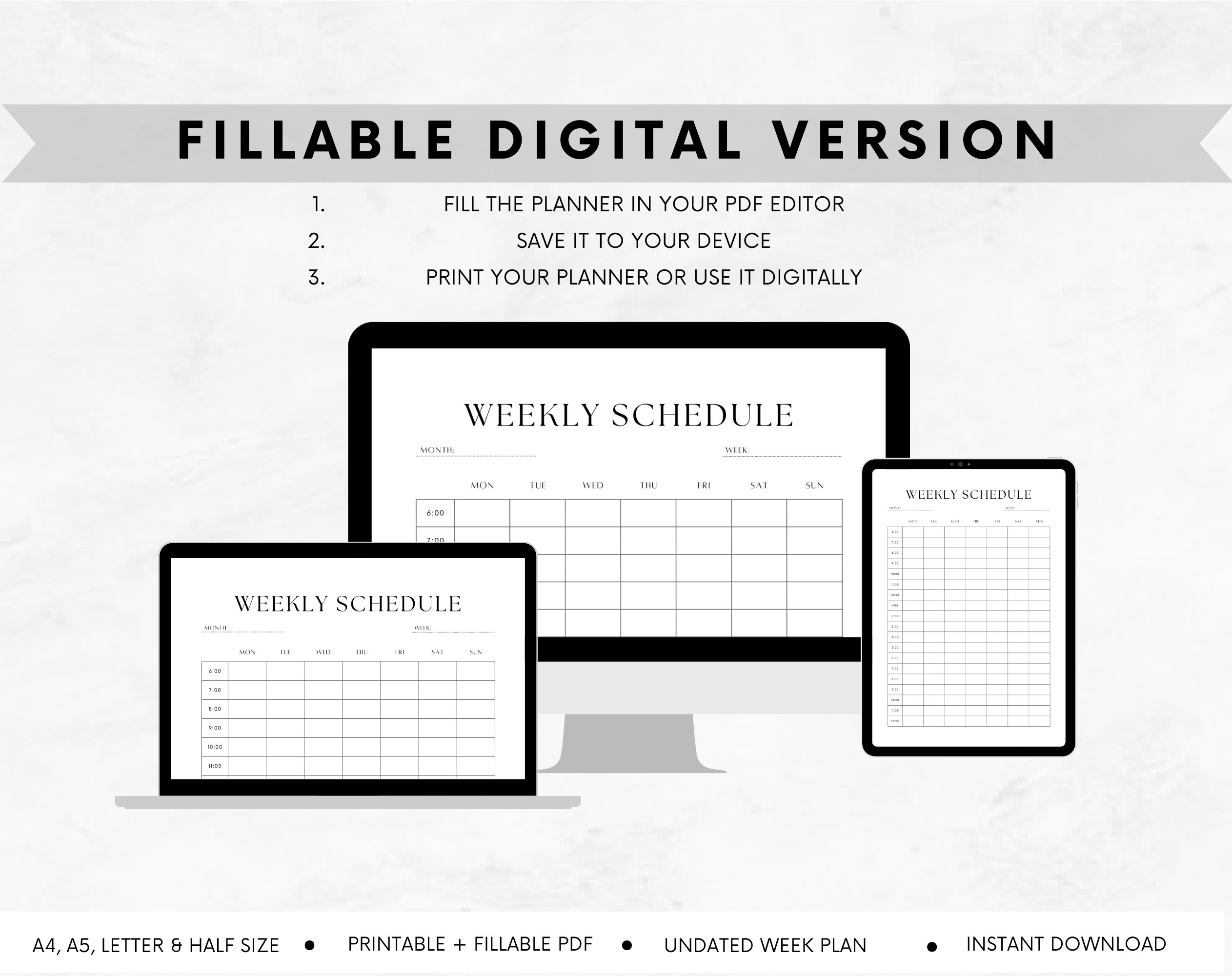 Weekly Planner Printable to Do List | Minimal Weekly Schedule | Hourly ...
