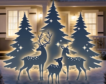 Christmas Tree and Reindeer Template, Christmas Scene Lawn Decor, Outdoor Silhouette Template, Trace & Cut, Stencils, PDF, Instant Download