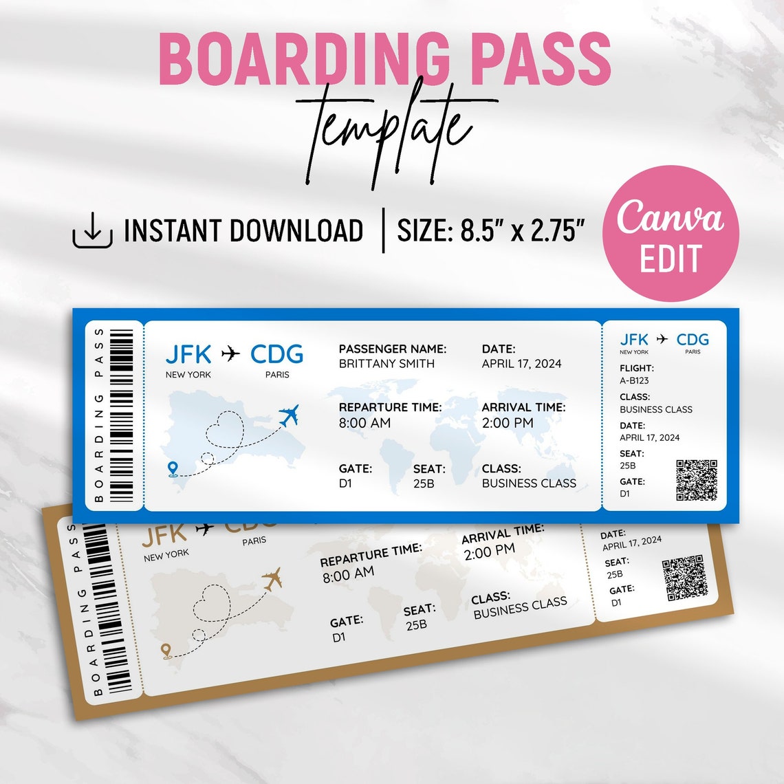 Editable Boarding Pass Template, Printable Airline Ticket, Boarding ...