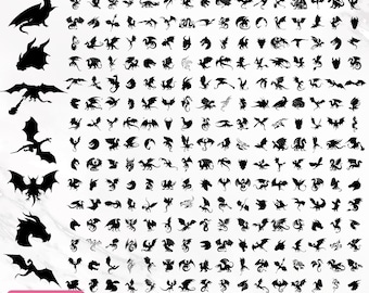 Dragon Svg Bundle, Medieval Svg, Fire Dragon Svg, Witchcraft Svg, Dragon Clipart, Dragon Silhouette, Dragon Vector, Png, Instant Download