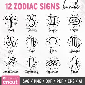 Zodiac Signs Svg Bundle, Zodiac Svg, Zodiac Clipart, Zodiac Png, Zodiac Symbols Svg, Horoscope Gift, Svg Files For Cricut, Instant Download