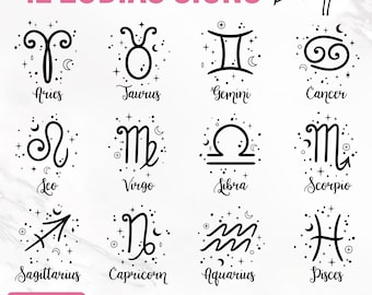 Zodiac Signs Svg Bundle, Zodiac Svg, Zodiac Clipart, Zodiac Png, Zodiac Symbols Svg, Horoscope Gift, Svg Files For Cricut, Instant Download