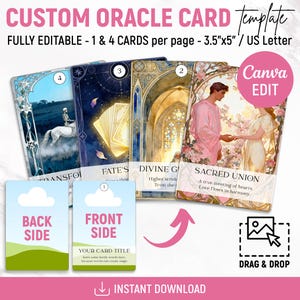 Aangepaste orakelkaartsjabloon, doe-het-zelfbevestiging en spiritueel dek, bewerkbare orakelkaarten, orakelkaarten, tarotkaarten, afdrukbaar, canva bewerkbaar
