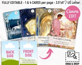 Custom Oracle Card Template, DIY Affirmation and Spiritual Deck, Editable Oracle Cards, Oracle Deck, Tarot Cards, Printable, Canva Editable