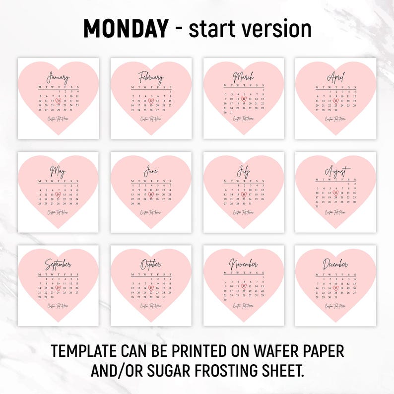 2026 Burn Away Cake Topper Calendar Template, Custom Heart Сake Topper, Calendar Printable, Birthday Cake Topper, Printable, Canva Editable image 4