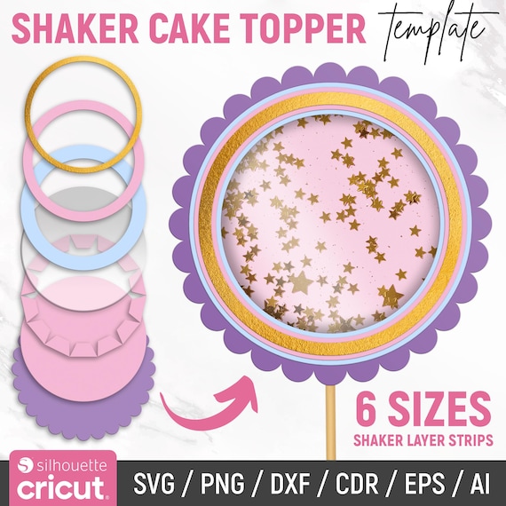 Shaker Cake Topper Svg, Shaker Layer Strips, Birthday Cake Topper Svg, Scalloped Circle Shaker Svg, Layered Svg, 3D Shaker, Instant Download
