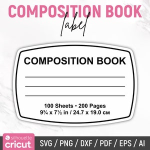 Composition Book Label Svg, Composition Notebook Labels, Composition Book Svg, Notebook Cover Print, Notebook Template, Instant Download