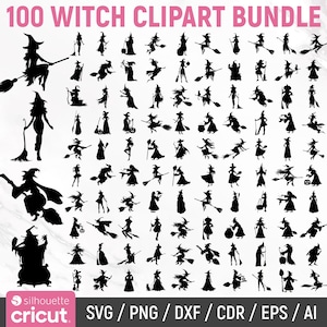 魔女SVGバンドル、ハロウィンSVG、ハロウィン魔女SVG、魔女クリップアート、魔女シルエット、空飛ぶ魔女SVG、セーラム、カットファイル、即時ダウンロード