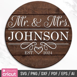 Mr. und Mrs. Sign svg, Hochzeitsmonogramm svg, Hochzeitsgeschenke für paar svg, Nachname Zeichen svg, Familienname svg, Just Married Zeichen svg, Png