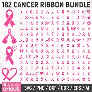 Pacote de fita de câncer Svg, fita de conscientização Svg, fita rosa de câncer Svg, câncer de mama Svg, arquivo de corte Cricut, clipart, png, download instantâneo